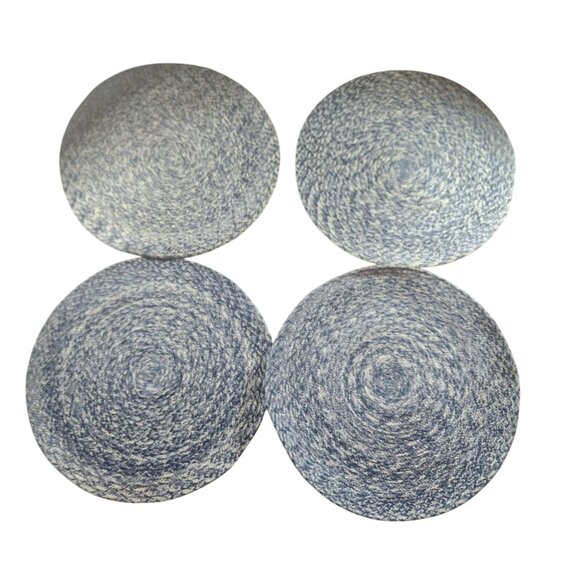 Round Braided Cotton Set Of 4Placemats 15" Blue & White Grannycore table decor